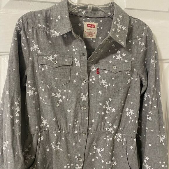 Levi’s Girls Shirt Dress Long Sleeve Gray Printed Stars Size M Youth (10-12) EUC - Picture 3 of 12